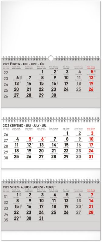 3měsíční nástěnný kalendář  standard skládací CZ 2022, 29,5 × 69,5 cm